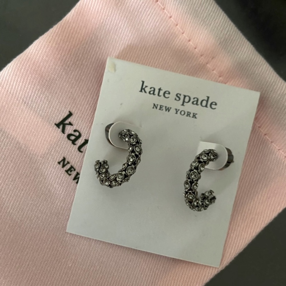 Kate Spade Crystal Hoop Earrings Silver Tone NWT